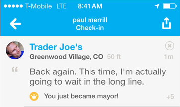 trander joe's foursquare checkin screen shot
