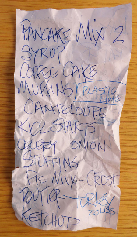 hand-written grocery list