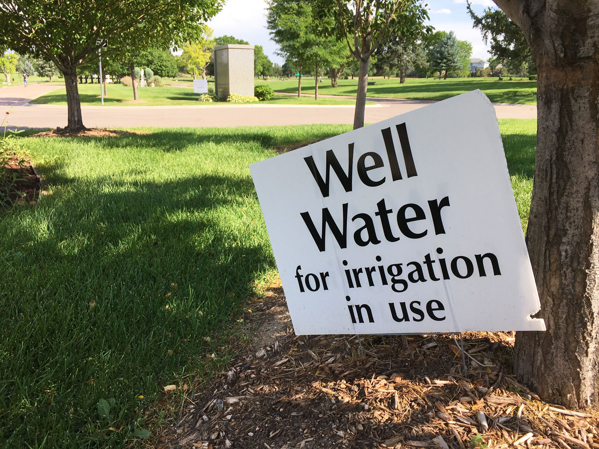 Sign describing well water is used for irrigation