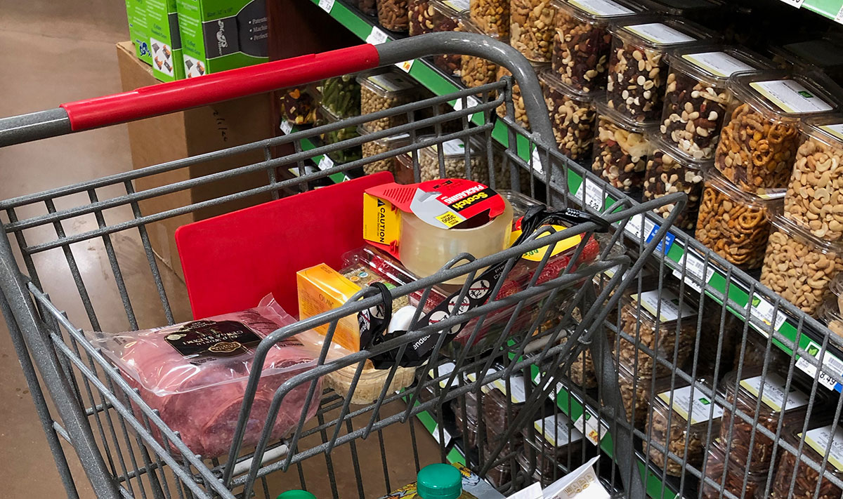 shopping cart filled with groceries