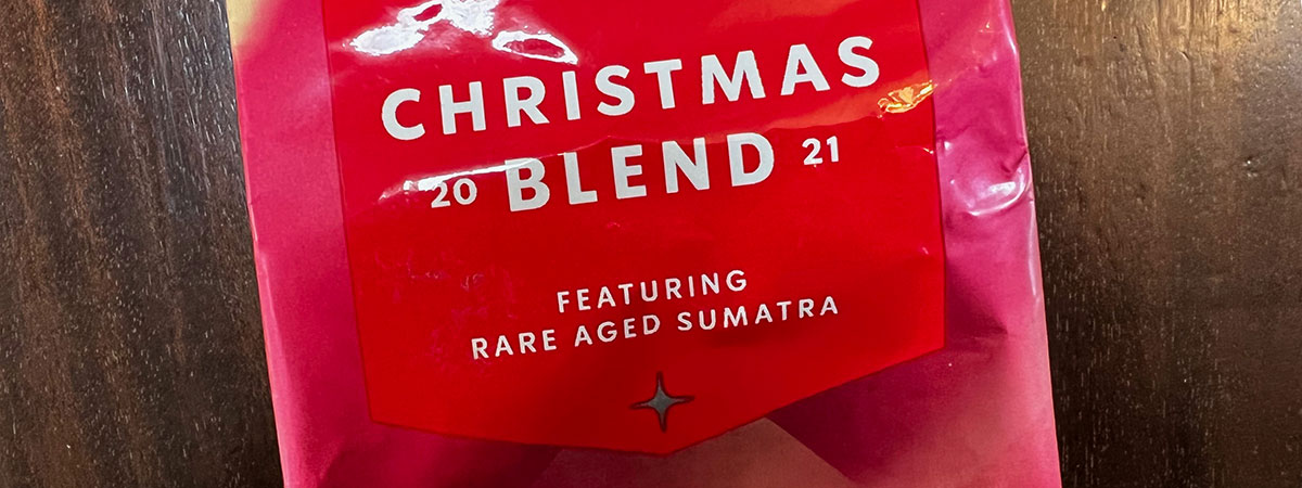 label of discarded Starbucks Christmas coffee