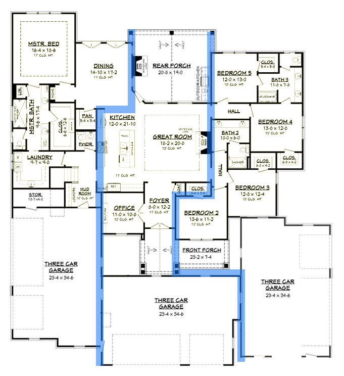 Floor plan of a large single-family home converted into three separate family dwellings